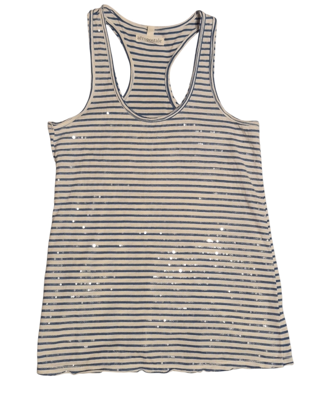 Aéropostale Striped Sequin Razorback Tank - Navy & White Size S